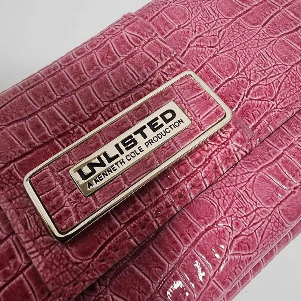 Kenneth Cole Unlisted Production Pink Croc Embossed Zip Around Wallet Clutch
